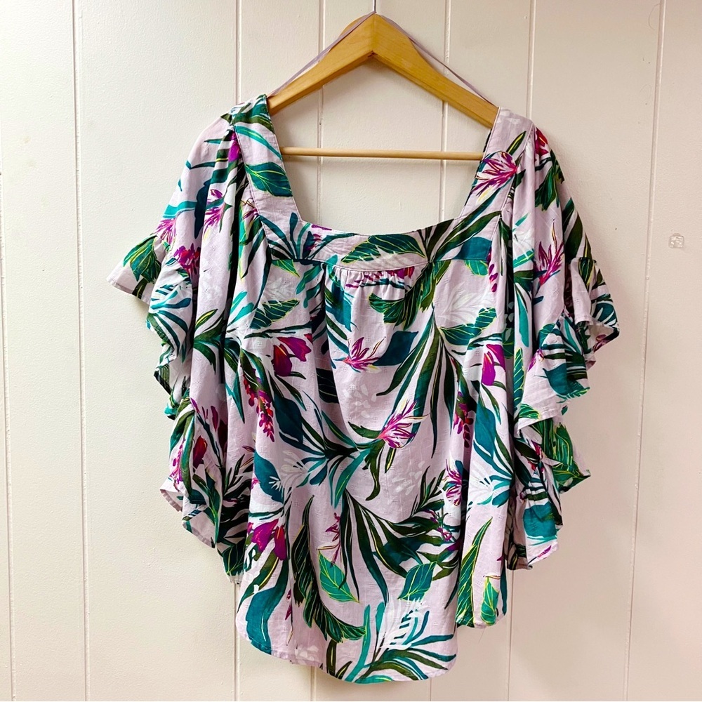 Tropical Boho Ruffle TERRA & SKY Blouse SZ 1X (16W-18W) Fairy Colorful Summer
